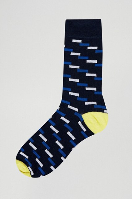 sock with blue and yellow print