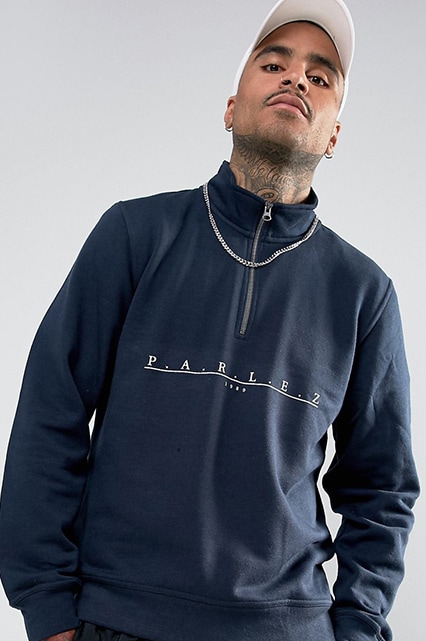 Top 10: Sweatshirts featuring a Parlez quarter-zip sweatshirt with logo | ASOS Style Feed