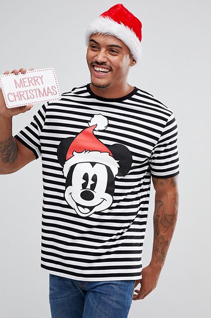 ASOS Mickey Christmas Relaxed Stripe T-Shirt, available on ASOS
