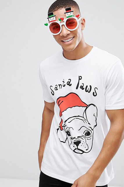 ASOS Christmas Longline T-Shirt With French Bull Dog Santa Print, available on ASOS