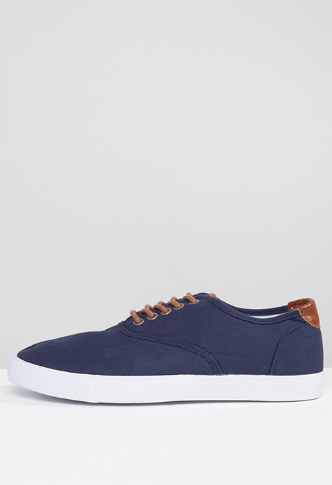 The 10 best summer sneakers on ASOS right now, featuring ASOS lace-up plimsolls in navy with tan trims | ASOS Style Feed