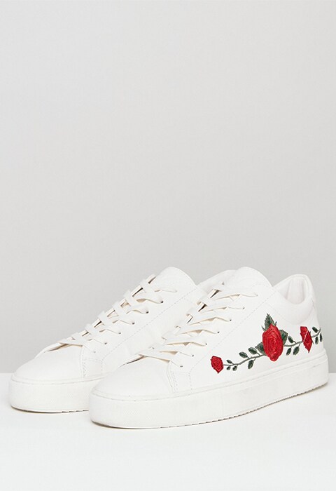 The 10 best summer sneakers on ASOS right now, featuring Good For Nothing sneakers in white with rose embroidery | ASOS Style Feed