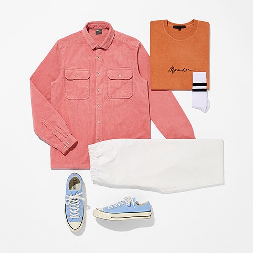 pink jacket and orange T-shirt