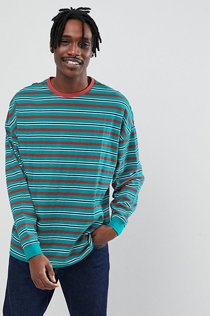 ASOS DESIGN - T-shirt oversize à manches longues et rayures de couleur vive Homme