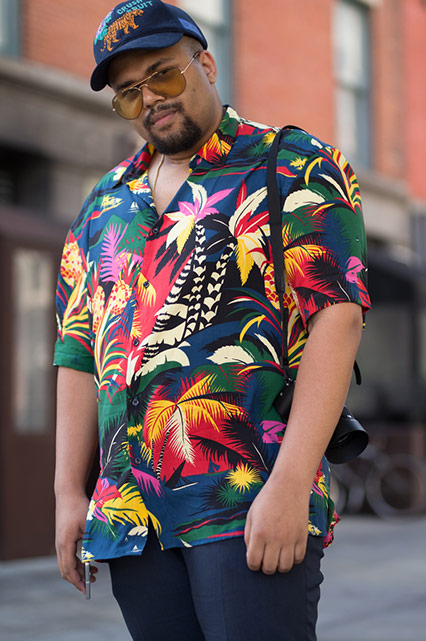 street style guy in floral print