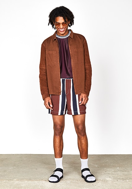 ASOS model wearing a brown T-shirt, brown Harrington jacket and round sunglasses | ASOS Style Feed