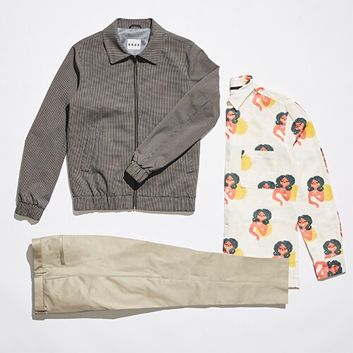 Noak Harrington jacket, printed shirt and beige trousers available at ASOS | ASOS Style Feed
