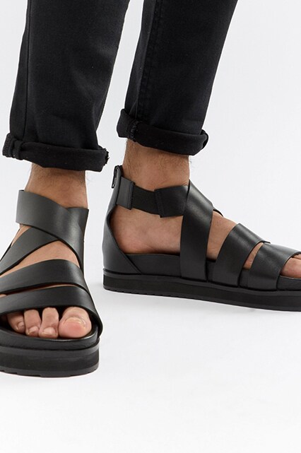 ASOS DESIGN gladiator sandals in black leather with chunky sole available at ASOS | ASOS Style Feed