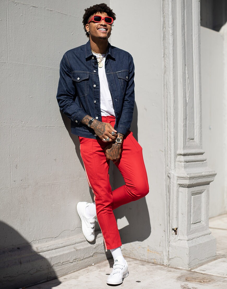 A street-styler wearing red sunglasses | ASOS Style Feed