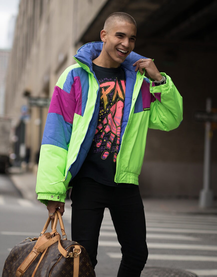 A model wearing a multicoloured tracksuit jacket | ASOS Style Feed