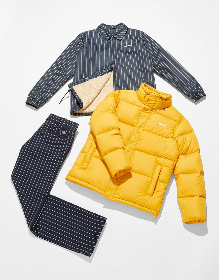 A Dickies striped co-ord and puffer jacket available at ASOS | ASOS Style Feed