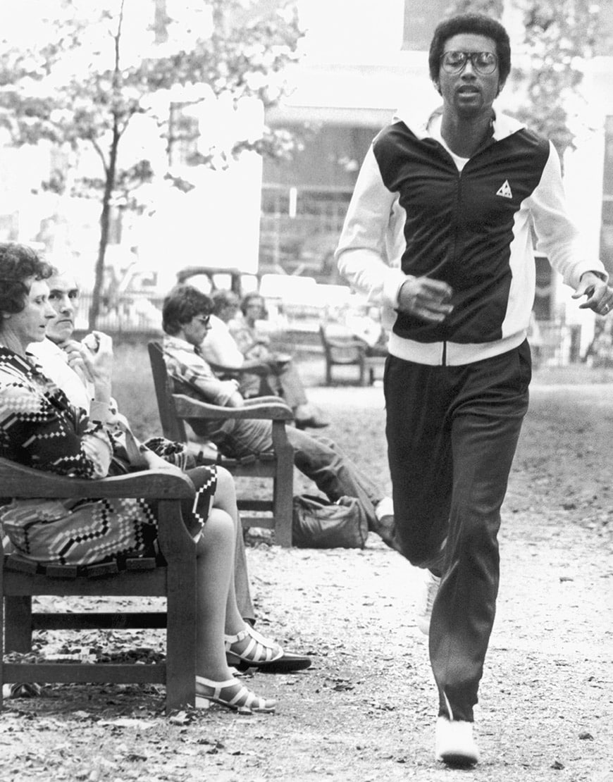 Tennis player Arthur Ashe wearing a tracksuit | ASOS Style Feed