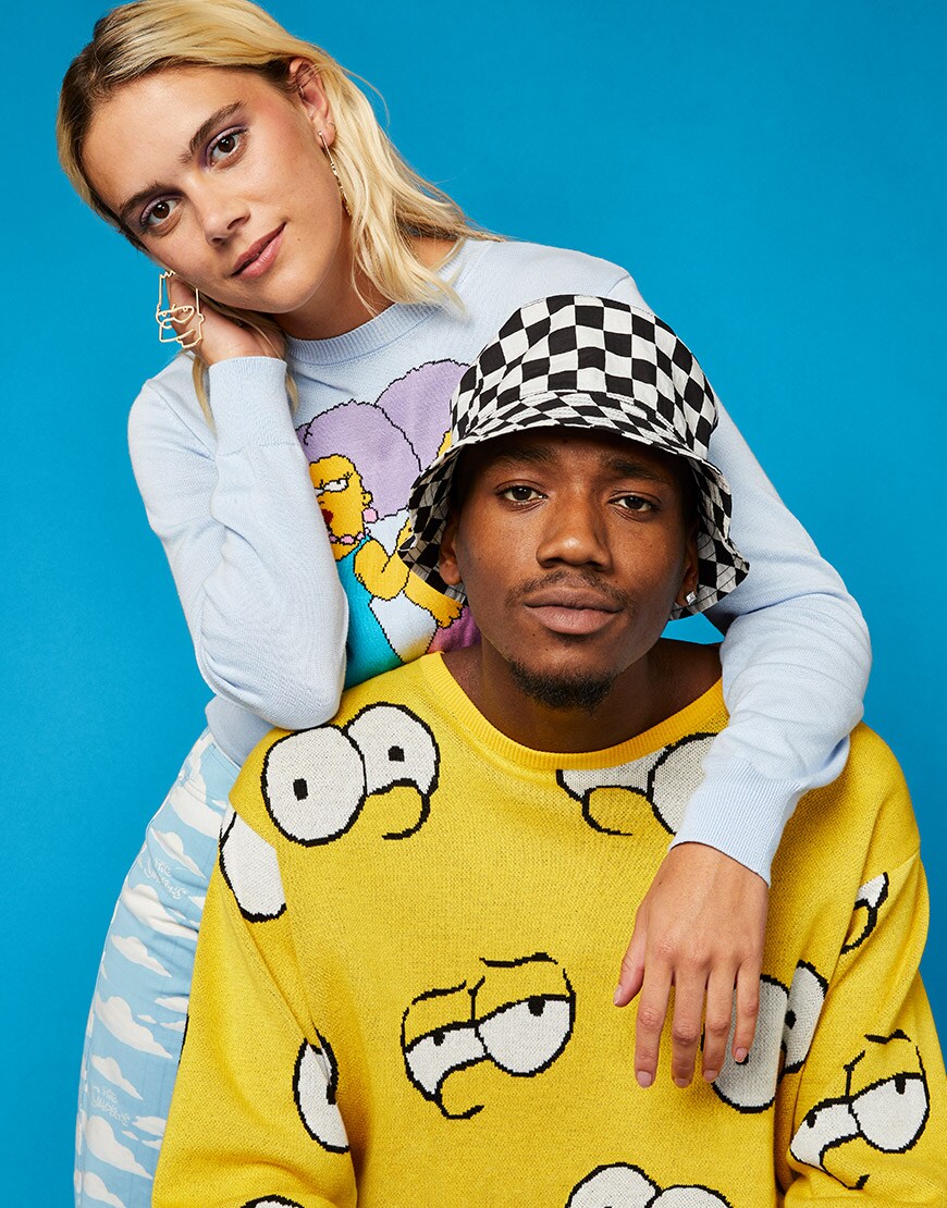 @asos_olive and @asos_joshua wearing jumpers and a bucket hat from the ASOS DESIGN x The Simpsons collection | ASOS Fashion & Beauty Feed