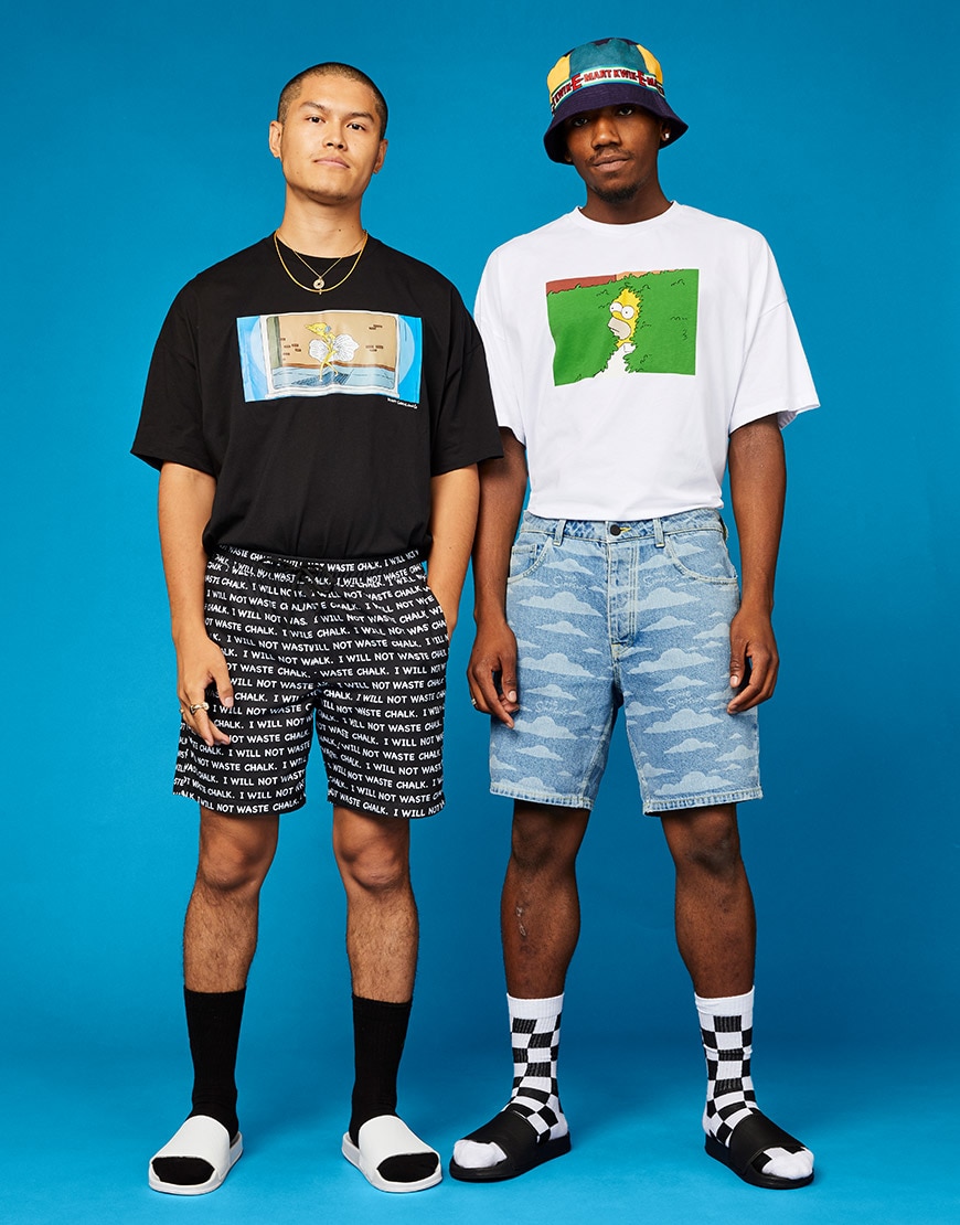 @asos_nawal and @asos_joshua wearing T-shirts and shorts from the ASOS DESIGN x The Simpsons collection | ASOS Style Feed