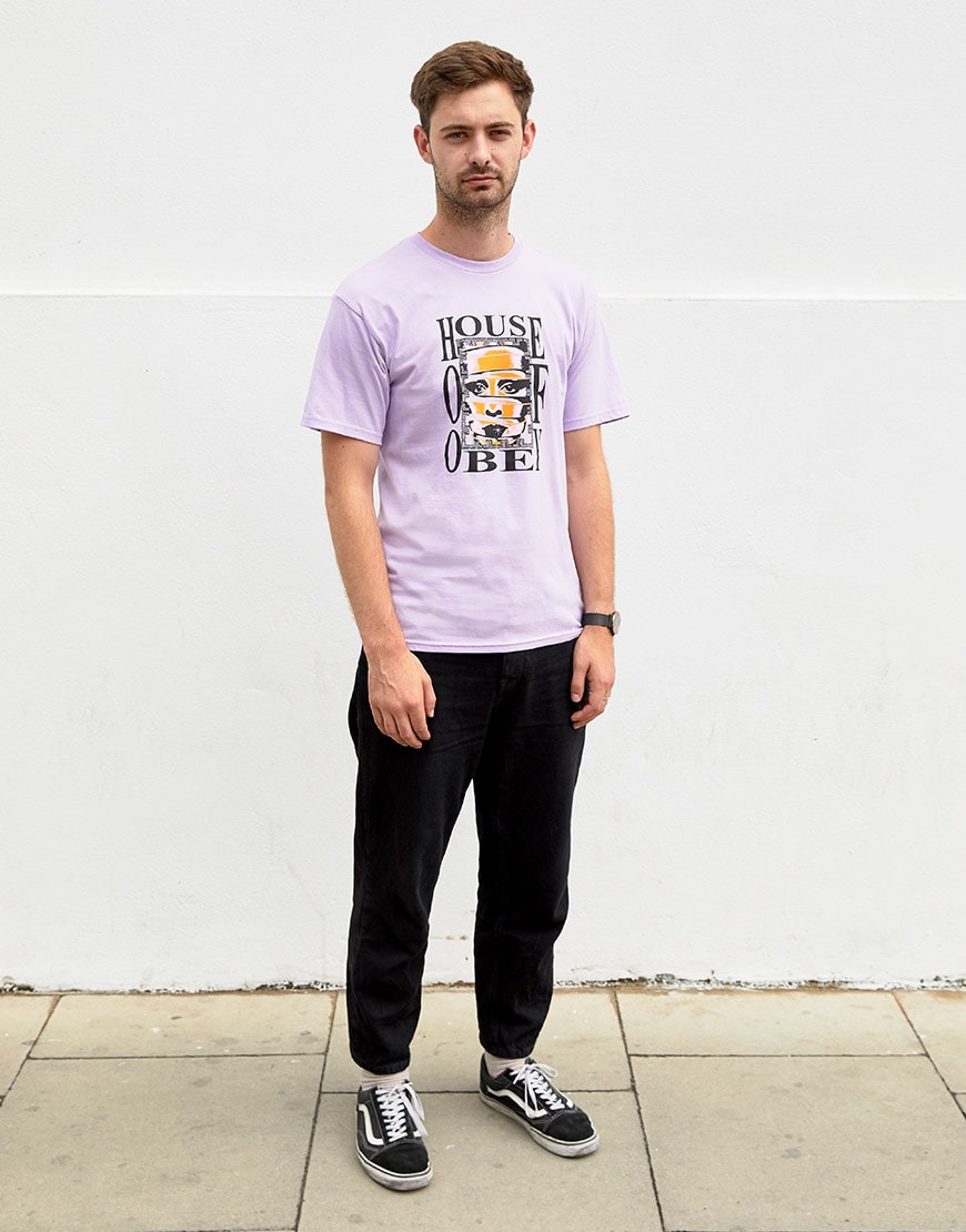 Sam wearing a graphic-print Obey T-shirt, black jeans and Vans Old Skool trainers | ASOS Style Feed