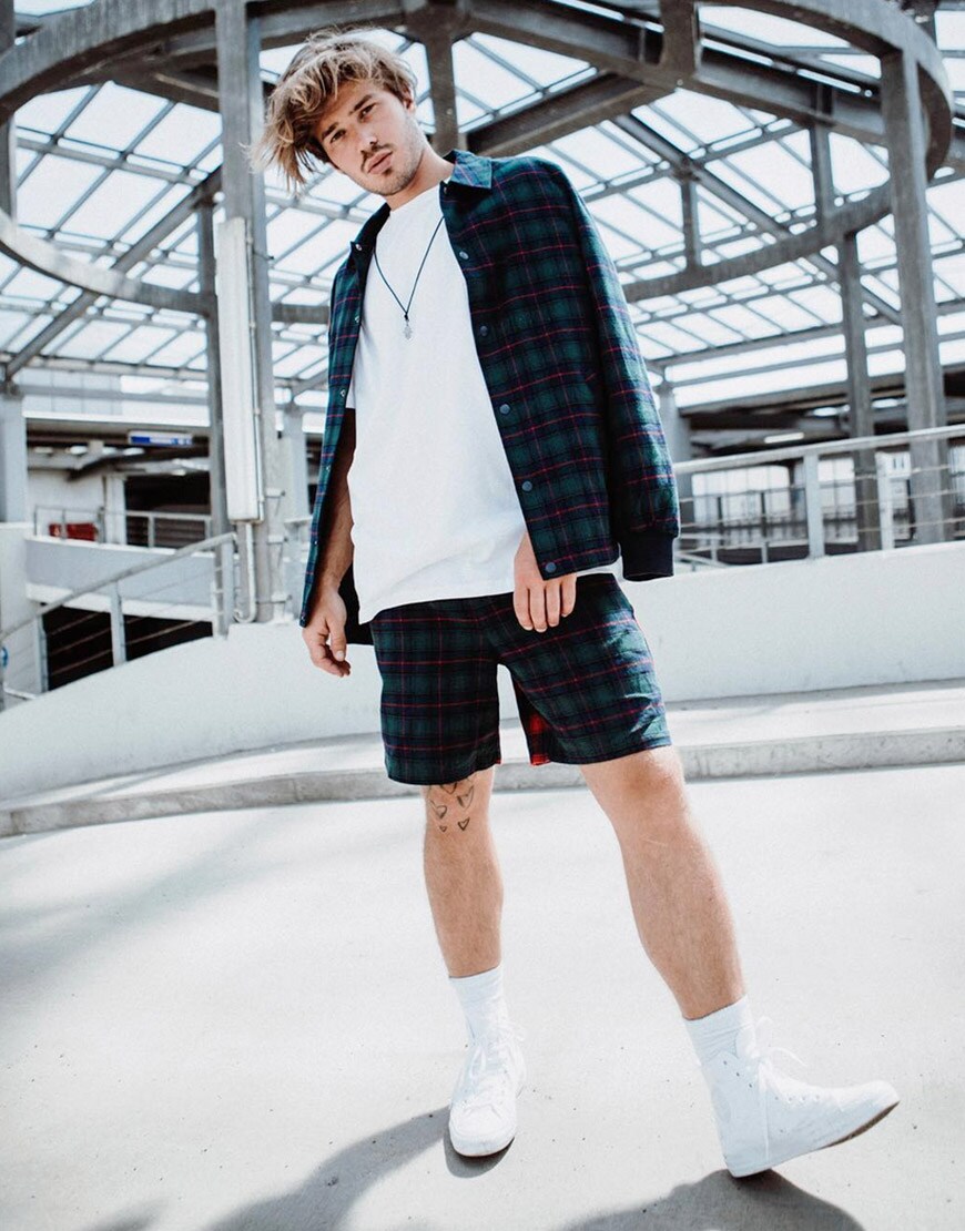 @asos_dennis wearing a white T-shirt and a check co-ord | ASOS Style Feed