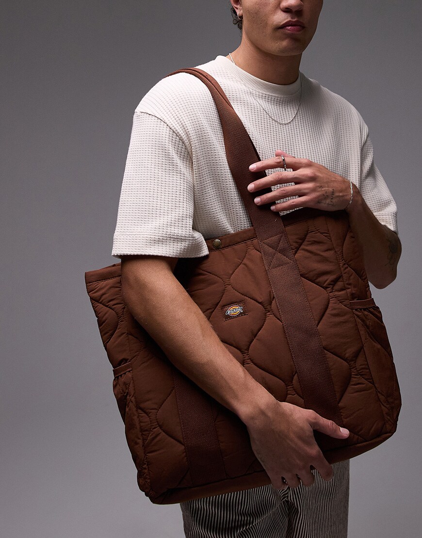 Brown quilted tote bag
