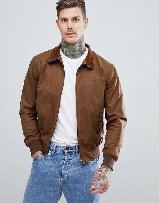 Harrington-Jacke für Herren aus braunem Wildleder, erhältlich bei ASOS