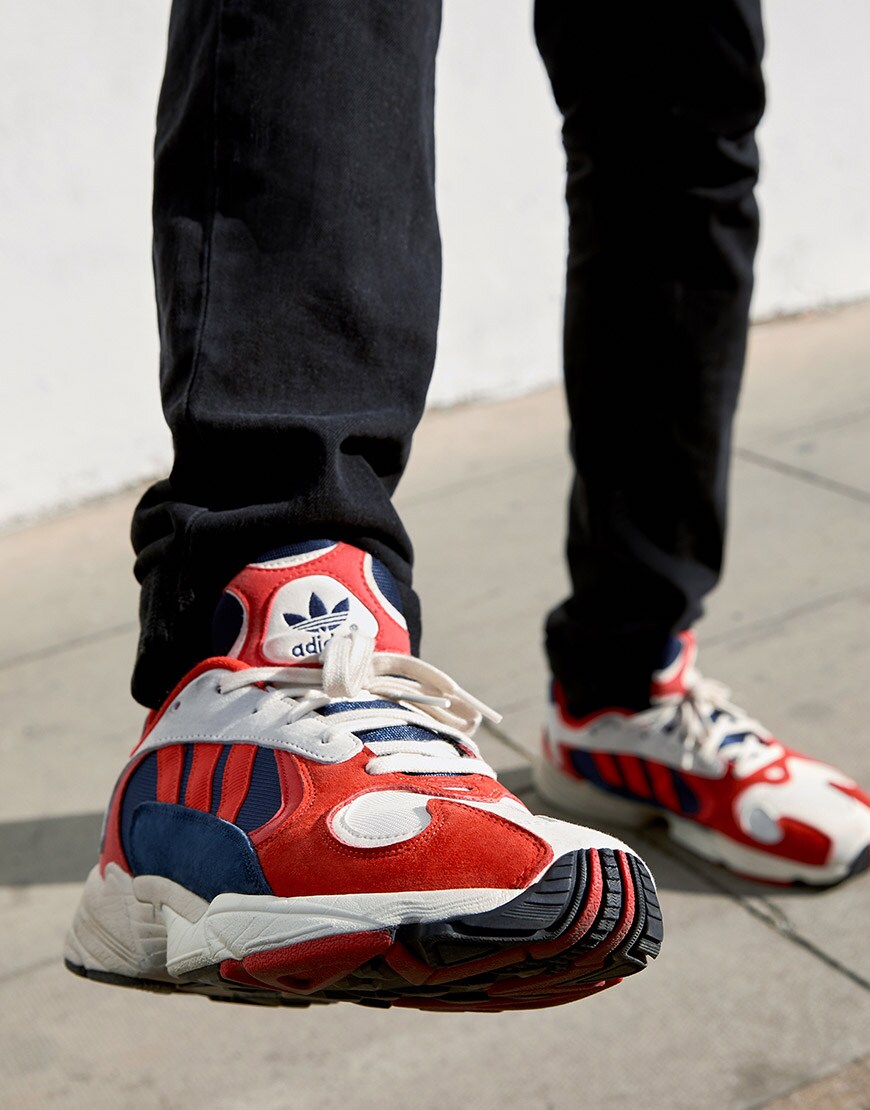 A close-up of Babatunde's adidas Yung 1 trainers | ASOS Style Feed