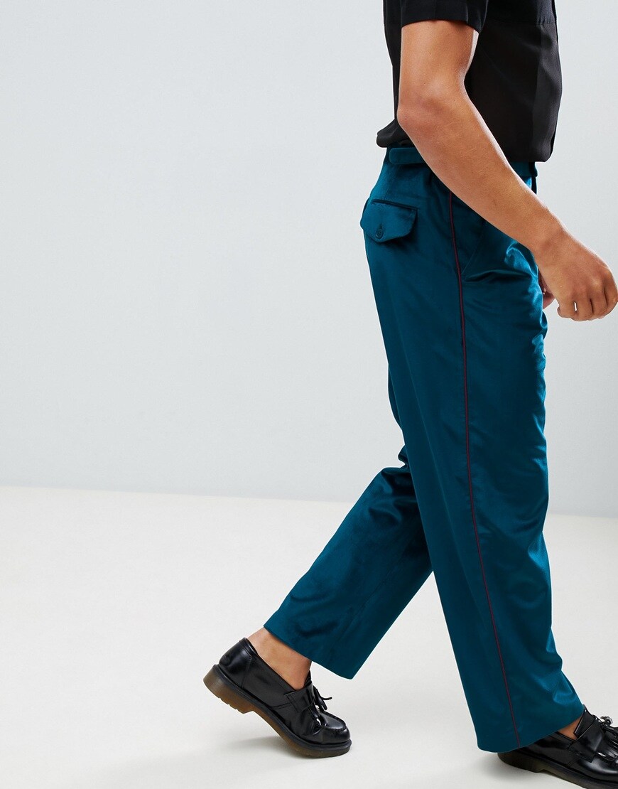 ASOS DESIGN - Pantalon large élégant en velours avec bande sur le côté