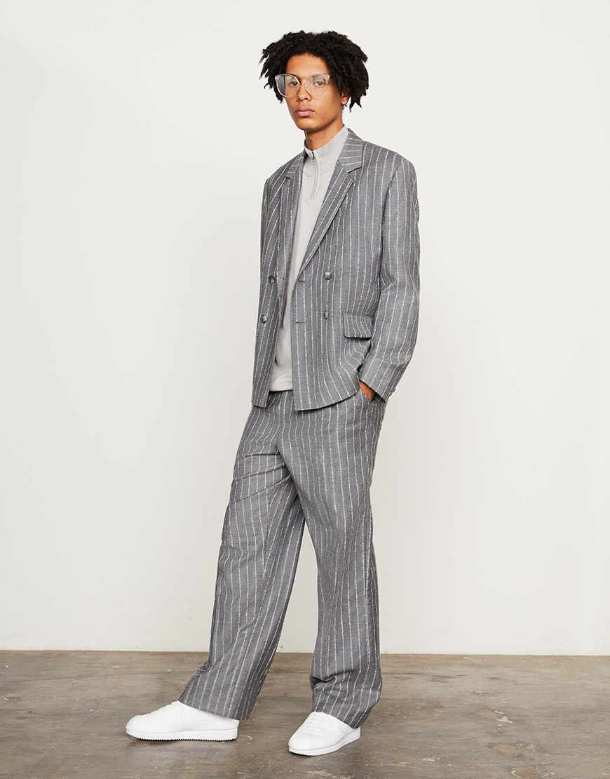 ASOS WHITE grey half zip, stripe suit and white Nike Cortez trainers available at ASOS | ASOS Style Feed