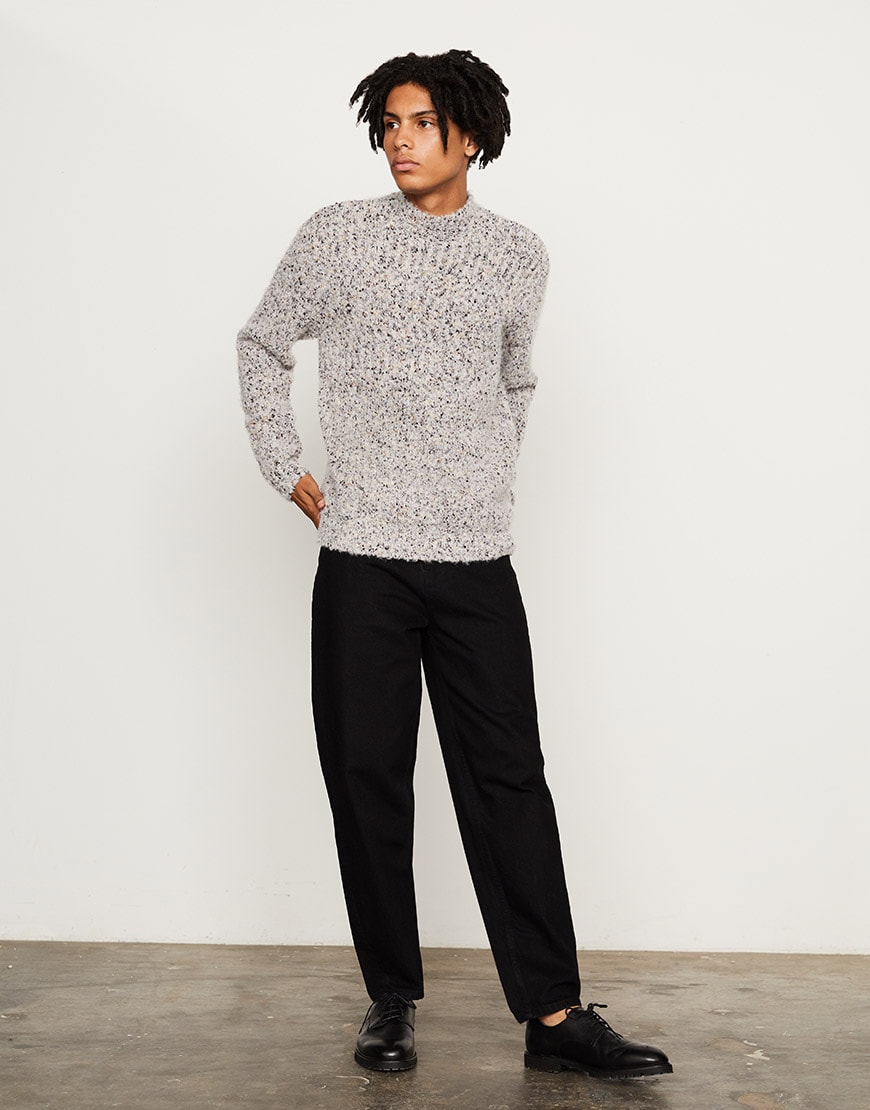 A model wearing ASOS WHITE trousers with a flecked jumper and black lace-up shoes available at ASOS | ASOS Style Feed