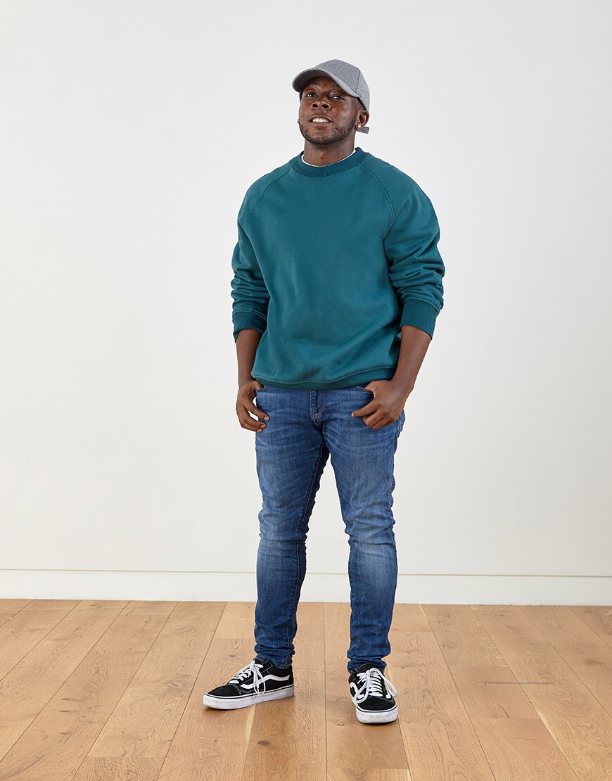 Charles wearing an ASOS WHITE sweatshirt and woollen cap with skinny jeans and Vans Old Skool Classics | ASOS Style Feed