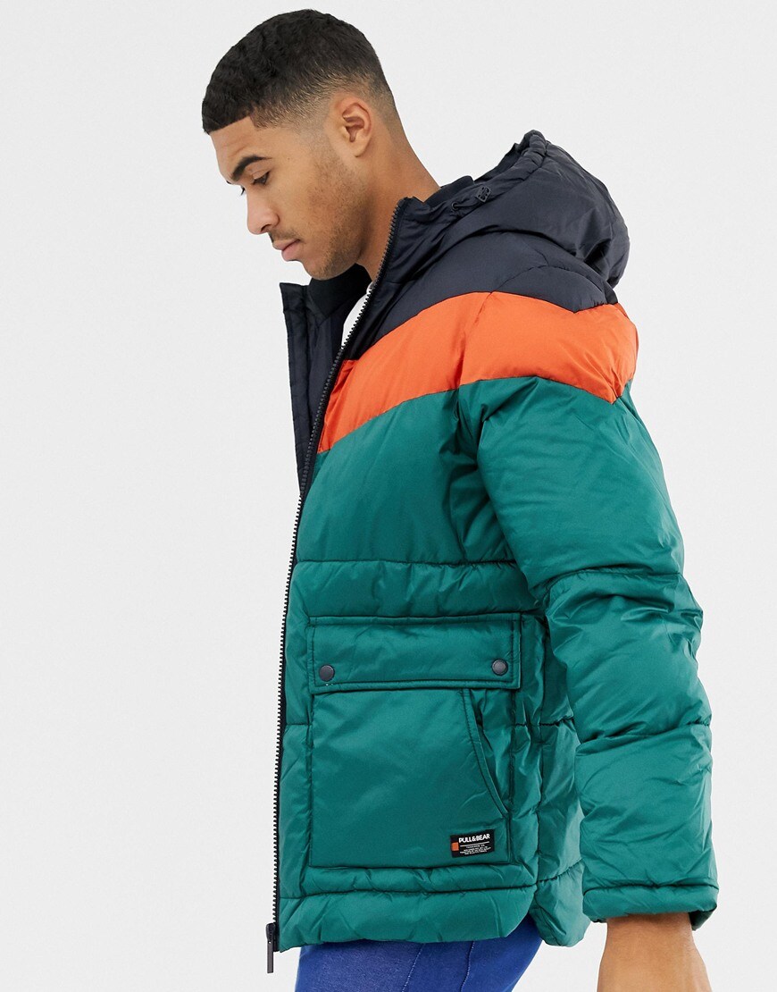 Pull&Bear colour-block puffer jacket | ASOS Style Feed