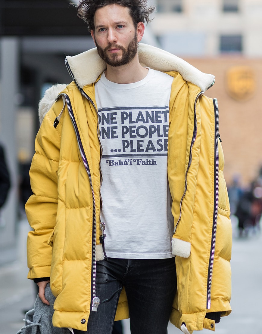 Street styler wearing a yellow padded parka | ASOS Style Feed