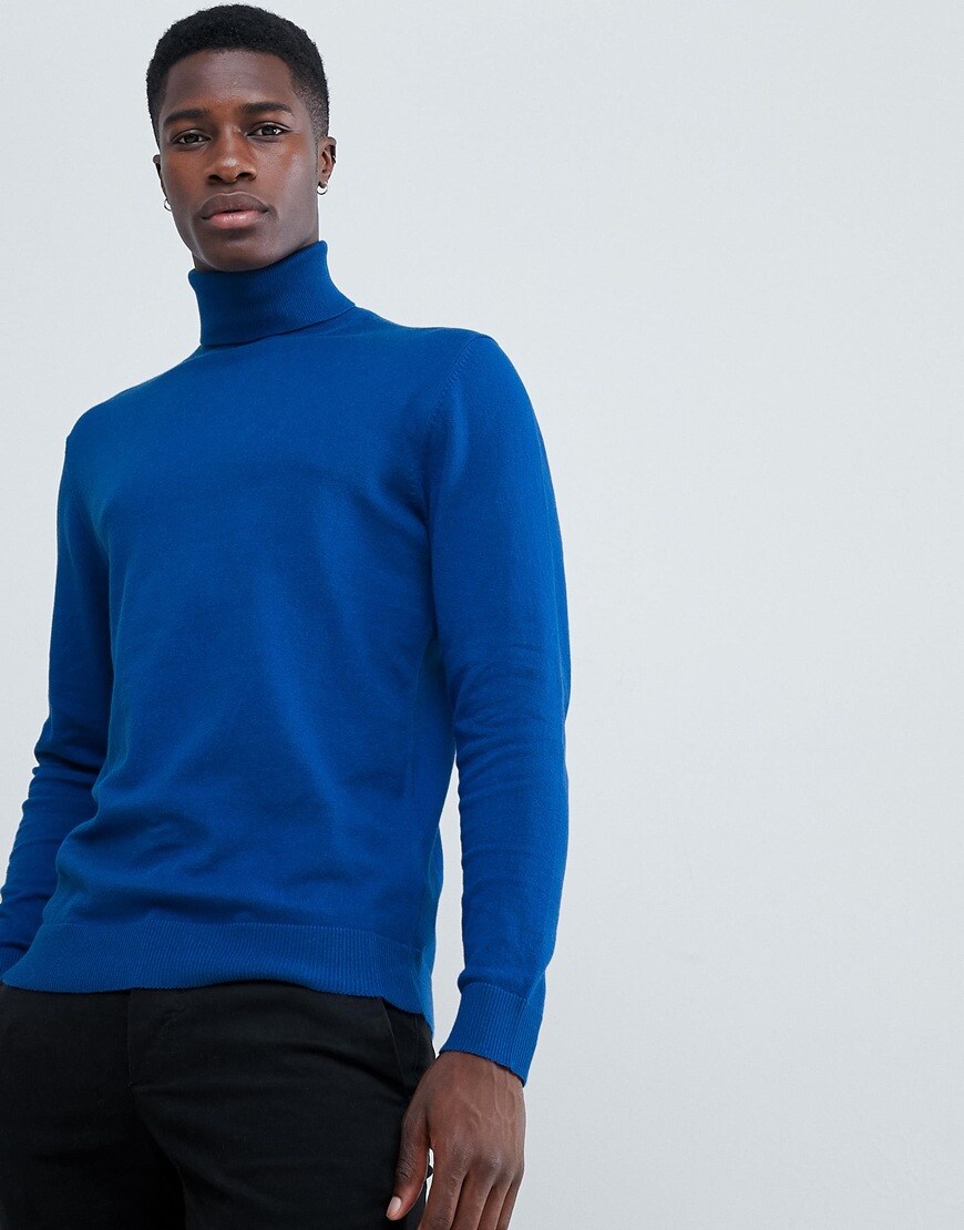 pull col roulé bleu homme