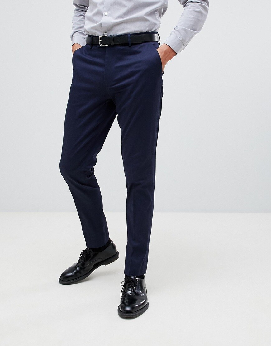 ASOS DESIGN - Pantalon ajusté habillé en coton - Bleu marine