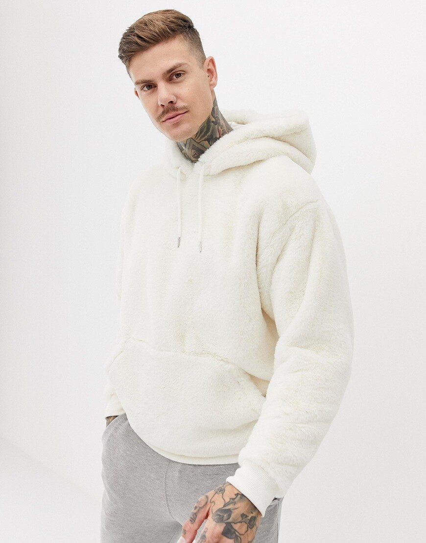 ASOS DESIGN - Hoodie oversize en fausse fourrure - Beige
