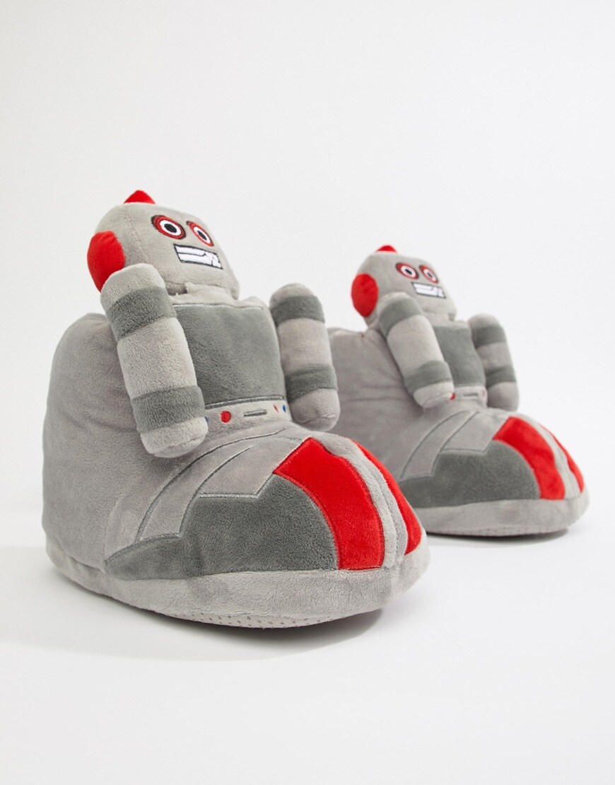 ASOS DESIGN - Chaussons bottes motif robot - Gris