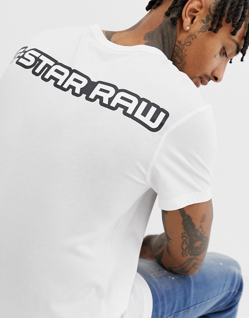 A picture of a model wearing an organic cotton T-shirt from G-Star Raw. Available on ASOS