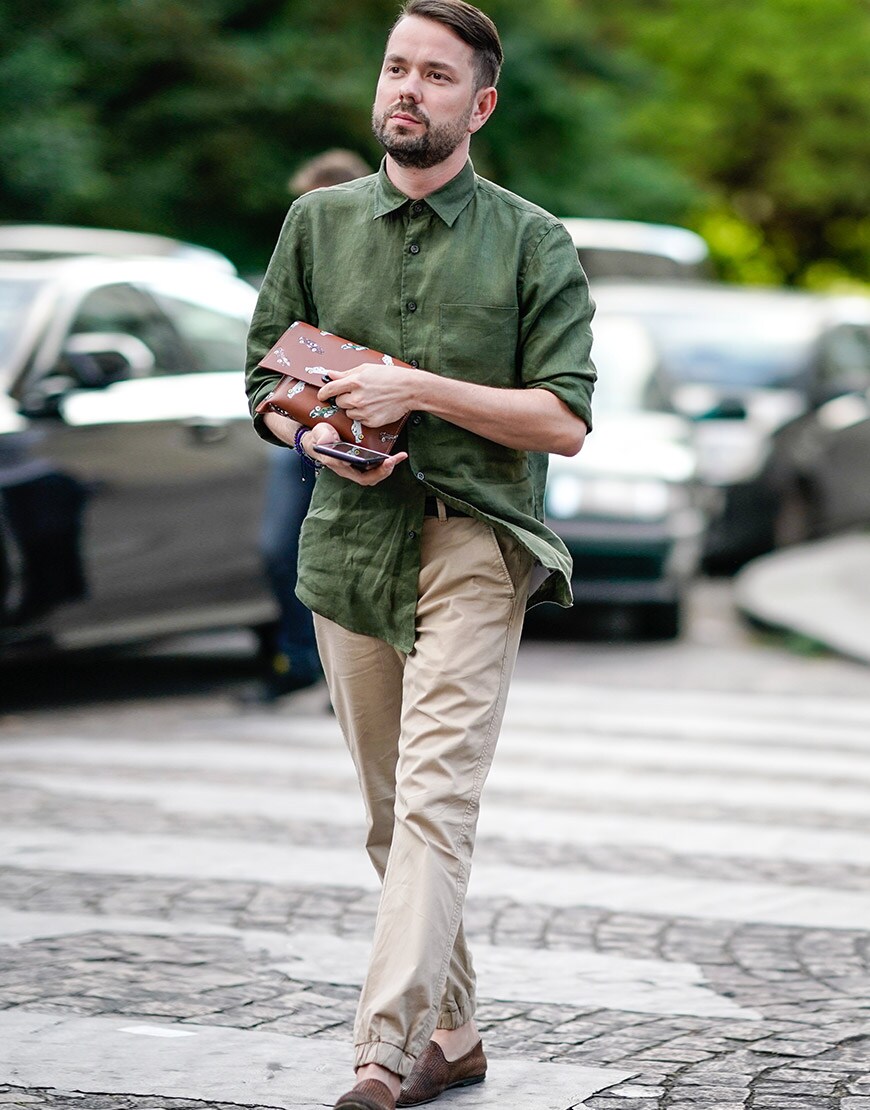 A street-styler wearing a shirt and chinos | ASOS Style Feed
