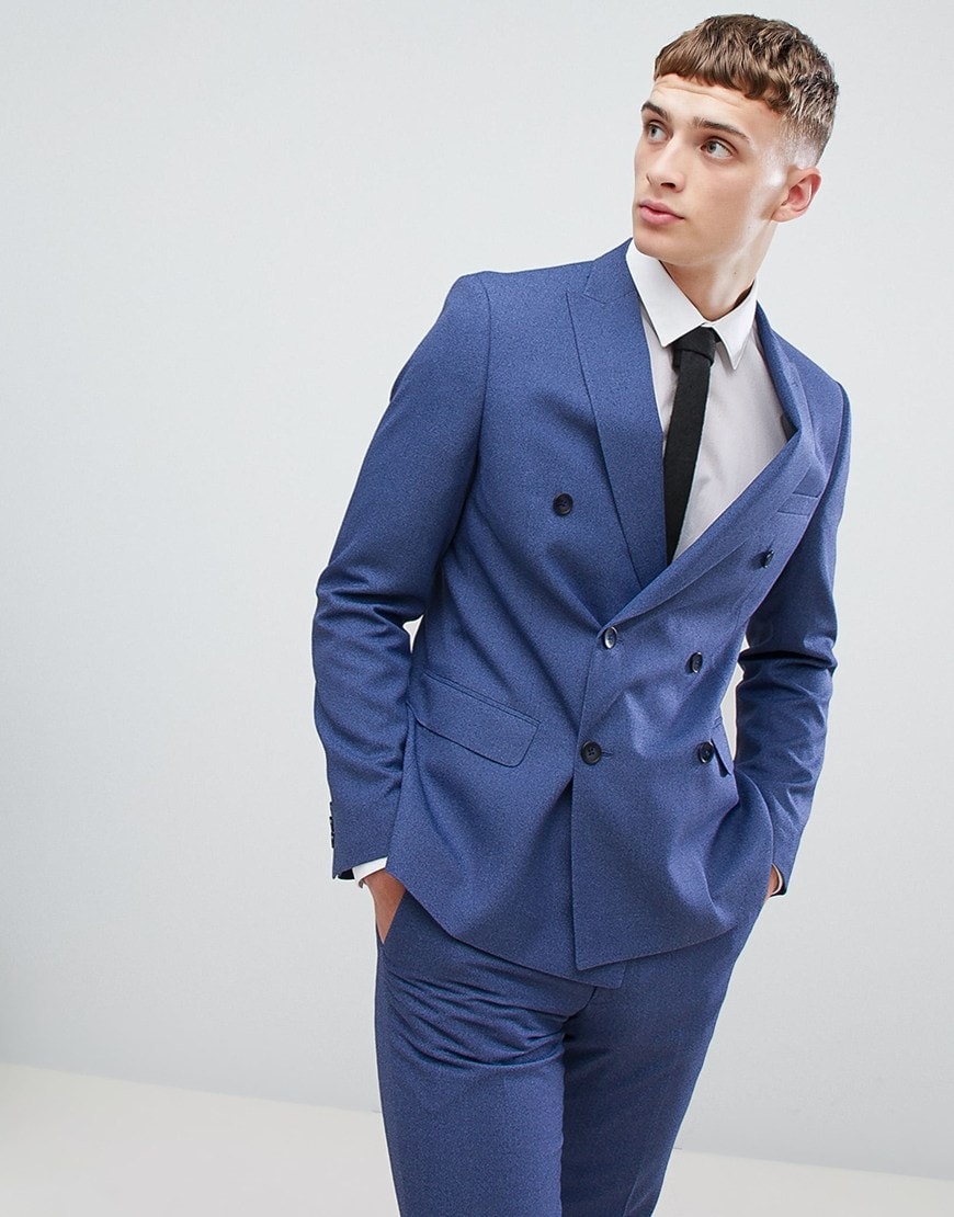 Moss London double-breasted skinny suit jacket in blue available at ASOS | ASOS Style Feed
