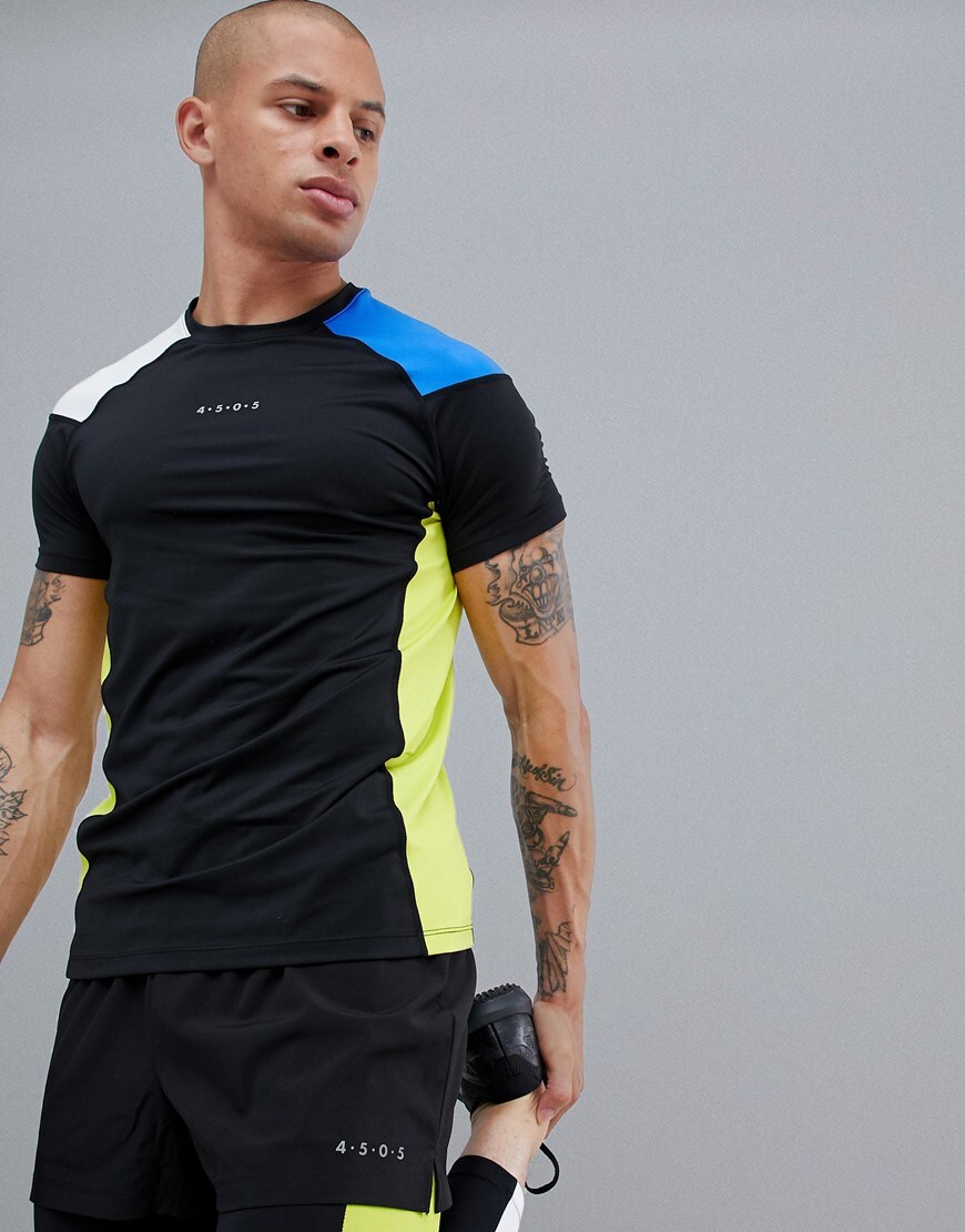 ASOS 4505 - T-shirt de sport moulant en color block à effet coupé-cousu
