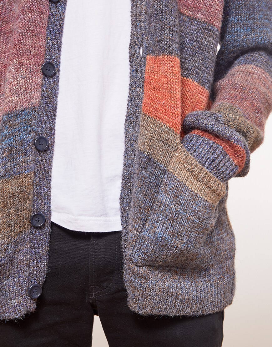 A close-up shot of Steven's cardigan | ASOS Style Feed