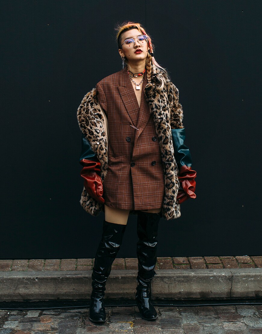  London street-styler wearing a boxy blazer with an animal-print coat | ASOS Style Feed
