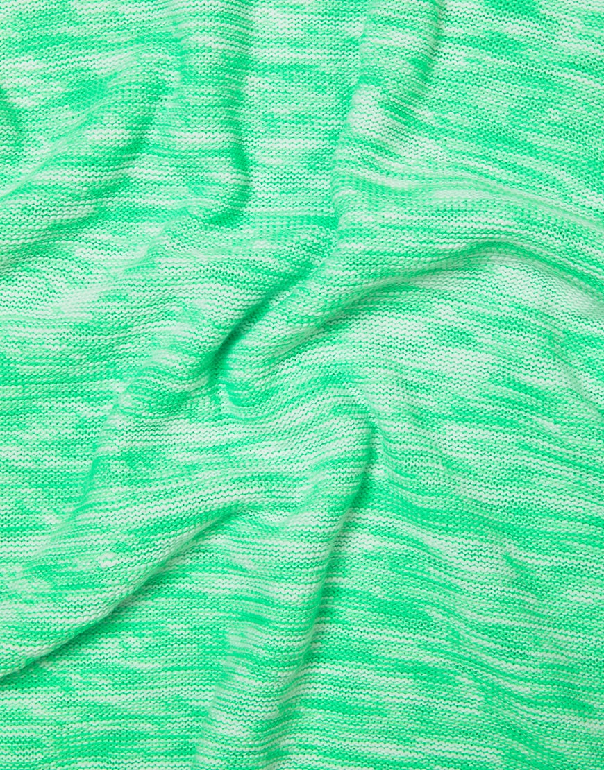 A close-up picture of a men's knitted jumper designed using a mix of green and white, mixed threads. Available on ASOS.