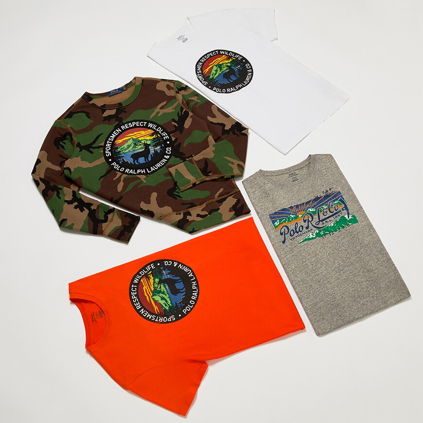 A picture of three T-shirts and a sweatshirt from Polo Ralph Lauren's newest diffusion line. Available at ASOS.