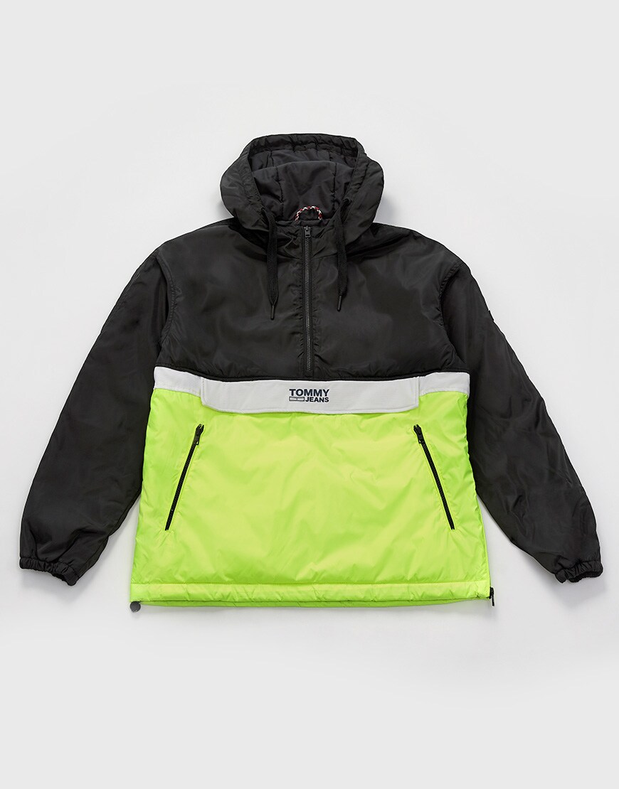 A picture of a black and green windbreaker jacket from Tommy Jeans. Available at ASOS.