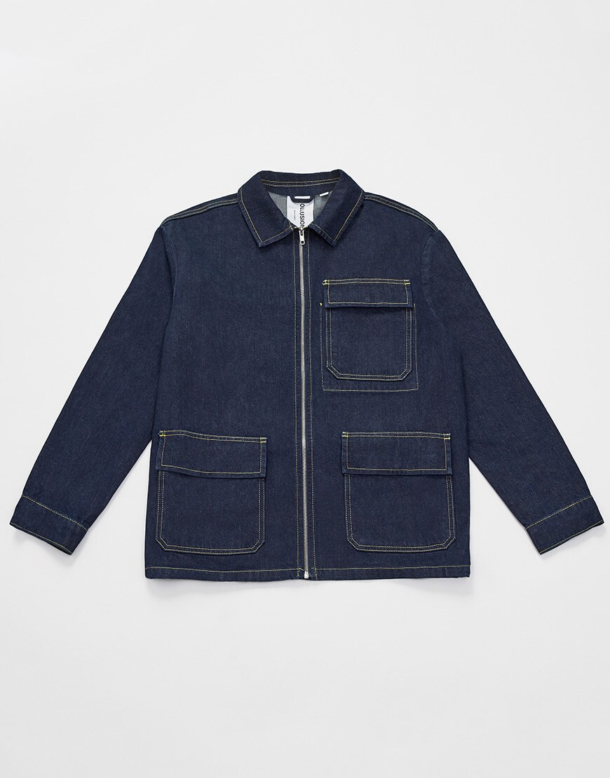 A picture of an indigo worker-style denim jacket. Available at ASOS.