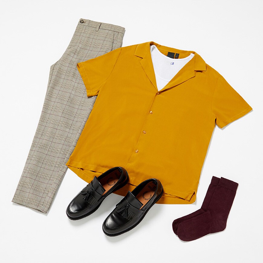 An outfit inspired by Green Book featuring a revere collar shirt, white tee and check trousers | ASOS