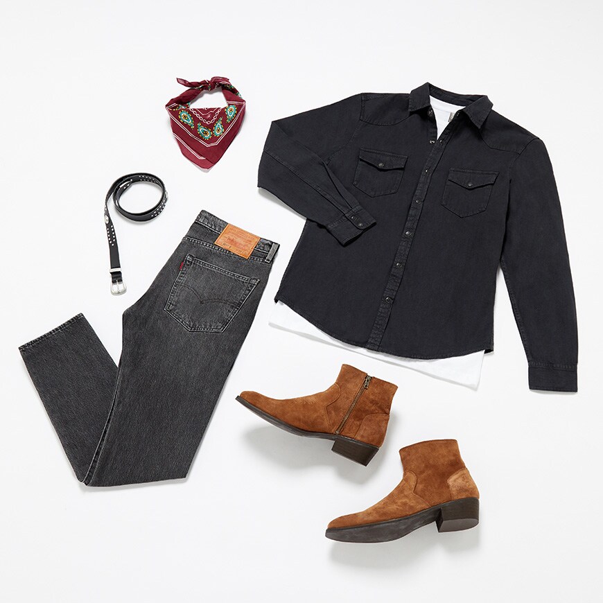 An outfit inspired by A Star Is Born featuring a black shirt, jeans and cowboy boots | ASOS