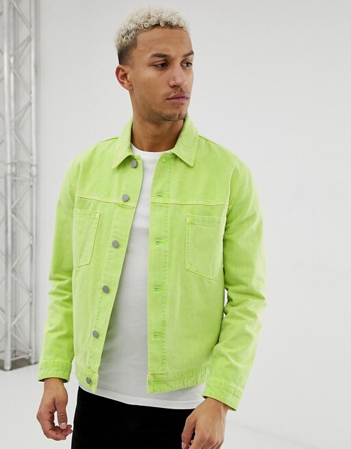 Jeansjacke für Herren in Neongrün, erhältlich bei ASOS