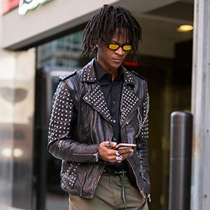 Street style leather outlet jacket