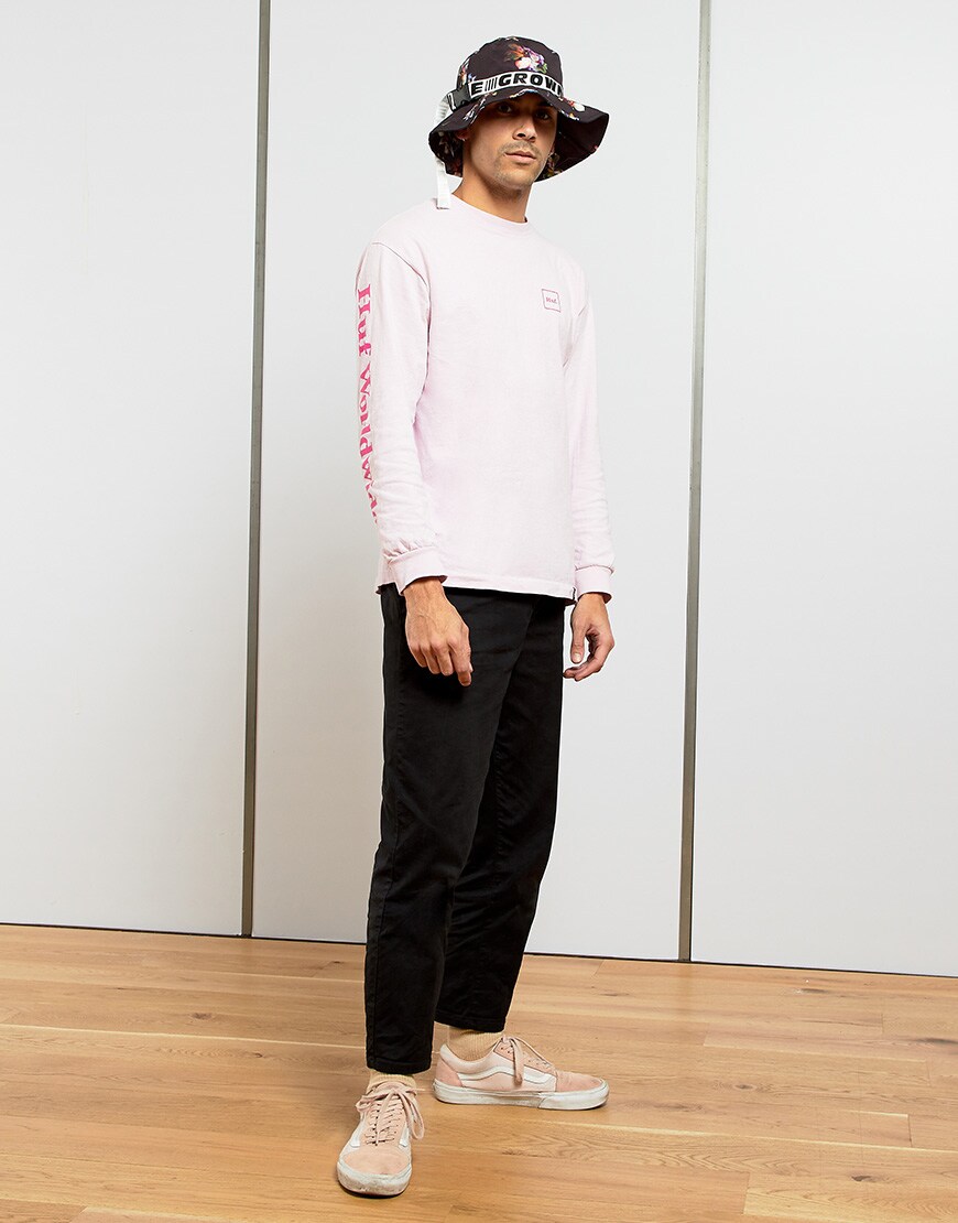 A picture of a man wearing a floral bucket hat. Available at ASOS.