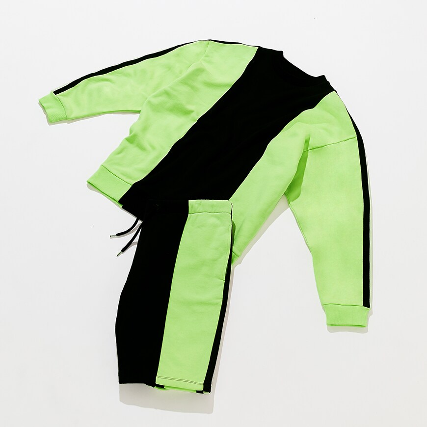 A picture of a co-ord outfit featuring neon inserts. Available at ASOS.