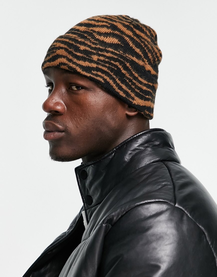 ASOS DESIGN fisherman ribbed beanie in animal design | ASOS Style Feed